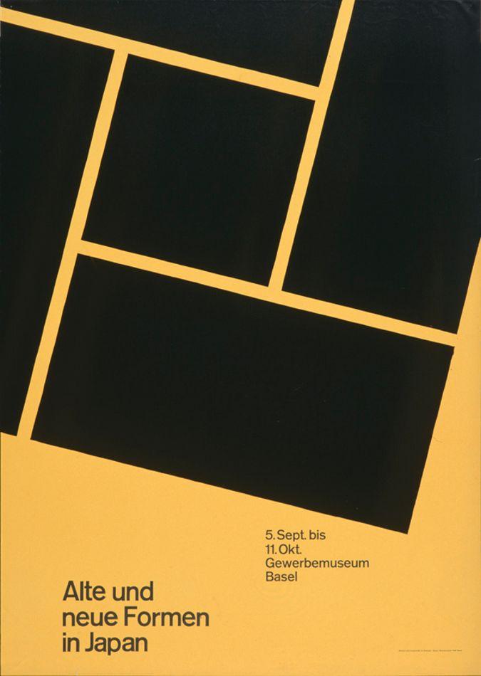 Yellow swiss poster with a black cubic grid-composition